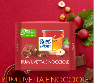Tavoletta di cioccolato Rum Uvetta e Nocciola 100g. Ritter Sport