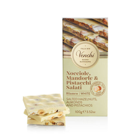 Tavoletta di cioccolato bianco con nocciole, mandorle e pistacchi salati Venchi 100g