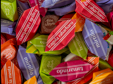 Caramelle quadre miste alla frutta 500 gr.Mera e Longhi