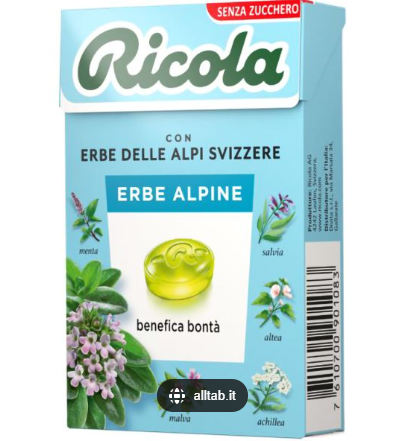Astuccio Ricola Erbe alpine 50g. senza zucchero