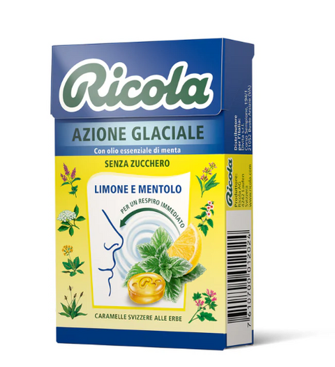 Astuccio Ricola Azione glaciale limone e mentolo senza zucchero 50g.