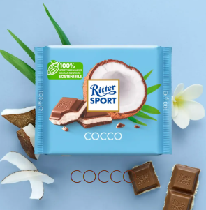 Tavoletta cioccolato ripieno Cocco 100g. Ritter Sport