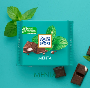 Tavoletta cioccolato ripieno Menta 100g. Ritter Sport