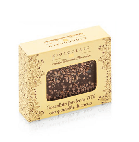Tavoletta di Cioccolato Fondente 70% con Granella di Cacao - Gr. 40