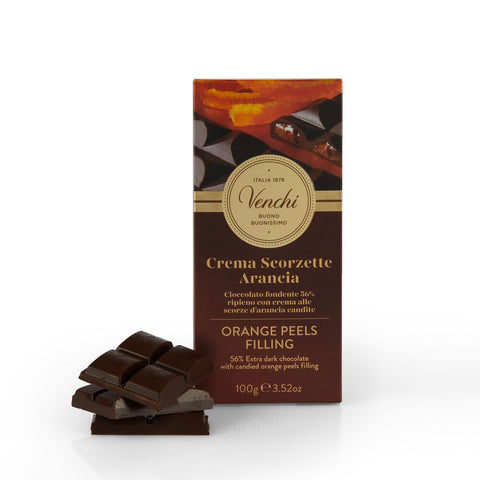 Tavoletta cioccolato Fondente 56% ripiena Crema Scorzette Arancia Venchi g. 100
